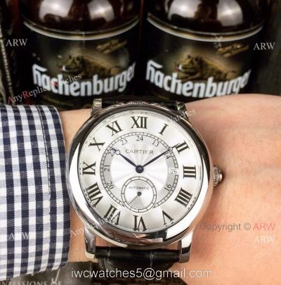 2019 Replica Cartier Ronde Solo 42mm Watches SS Black Leather Strap