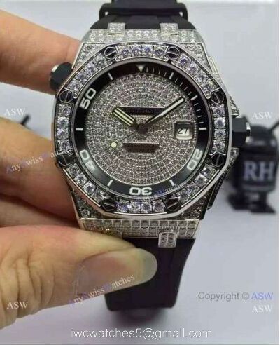 Replica Swiss Audemars Piguet Watch Diamond Dial case Leather Watch Strap