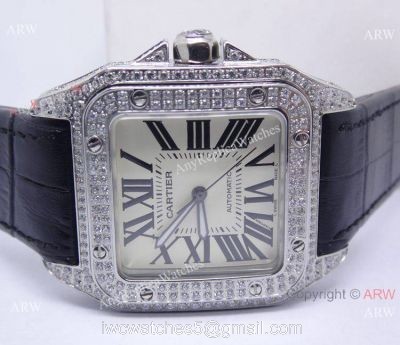 Cartier Santos 100 Diamond Watch  Swiss Grade Replica