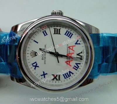 Replica Rolex Oyster Perpetual Explorer White Blue Roman Face Watch
