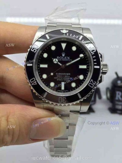 NEW UPGRADED Swiss Rolex Submariner NO DATE Watch SS Black Ceramic Bezel 40mm
