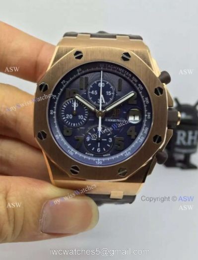 Replica Swiss Audemars Piguet Watch Rose Gold Case Black Leather Watch Strap