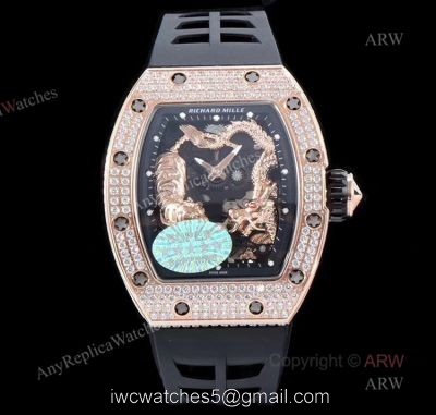 KV Factory Crazy Richard Mille RM051 Tiger  Dragon rose gold with diamonds Skeleton Replica Watches
