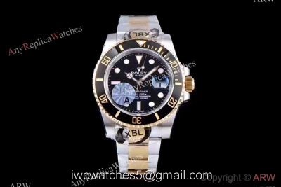 JF Factory 3135 Rolex Submariner 2 Tone Black Ceramic Watch 40mm