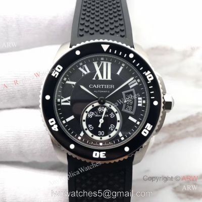 Swiss Grade Cartier Calibre De Diver W710056 watch SS Black Rubber