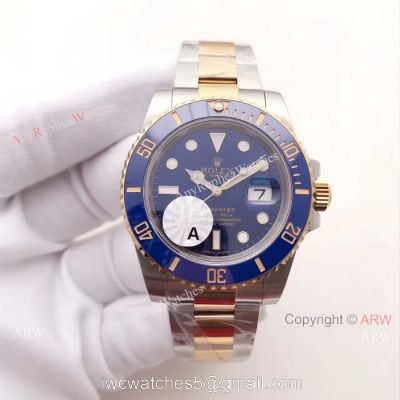 JF Factory Swiss 3135 Rolex Submariner 2 Tone Blue Ceramic Bezel Watch