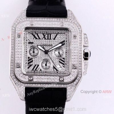 Knockoff Iced Out Cartier Santos Chronograph Watch 45mm
