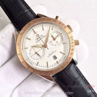 (OM)Copy Swiss Omega Speedmaster 9301 Gold Case Leather Strap Watch