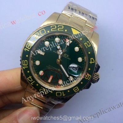 Yellow Gold Green Face Rolex Replica GMT-Master II Watch 40mm