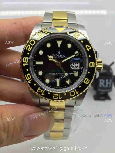 Copy Swiss Rolex GMT- Master II Watch 2-Tone Black Ceramic 40mm