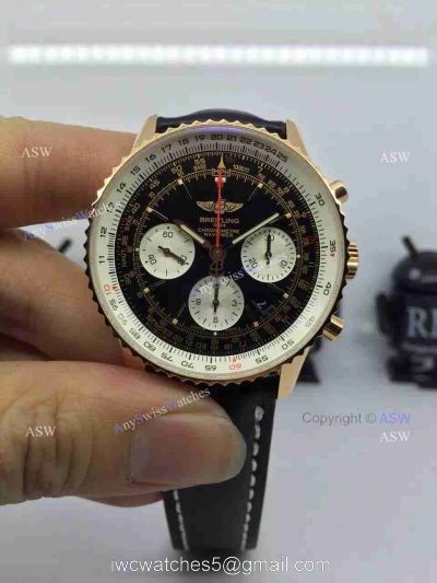 Swiss Replica Breitling 1884 Chronometre Navitimer Watch Rose Gold Case Black Dial
