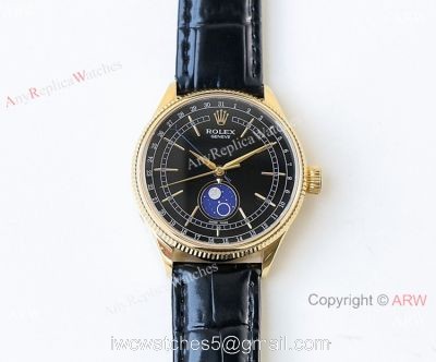 SWISS Rolex Geneve Cellini Black Moonphase / Yellow Gold Rolex Cellini Moonphase Replica watch
