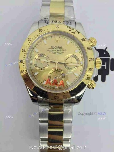 Fake Swiss Rolex Daytona Valjoux 7750 Watch 2-Tone Gold Dial