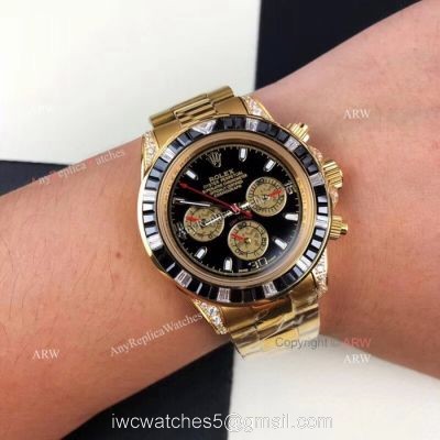 New Style Replica Rolex Daytona Rainbow Watch  All Gold Diamond Bezel