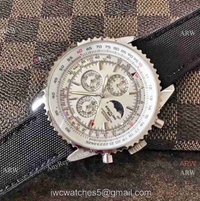 Replica Breitling Navitimer Watch White  Moonphase Dial and Leather Watch Strap