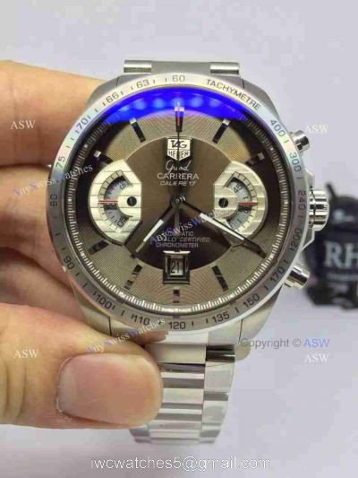 Swiss Grade One Tag Heuer Grand Carrera Calibre 17 RS3 Watch Stainless Steel Coffee surface