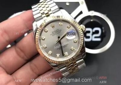 Fake Datejust Rolex Couple Watches Two Tone Grey Diamond Dial 36mm