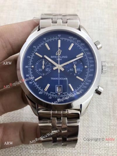 Breitling Transocean Blue Dial Chronograph Replica Watch  Stainless Steel