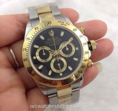 Rolex Daytona Swiss Grade 7750 Two Tone Black Face 40mm Mens Watch
