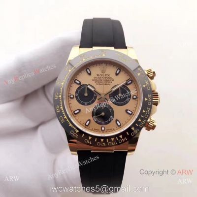 Gold Rolex Daytona Rubber Band Replica Watch  Swiss 7750 Movement