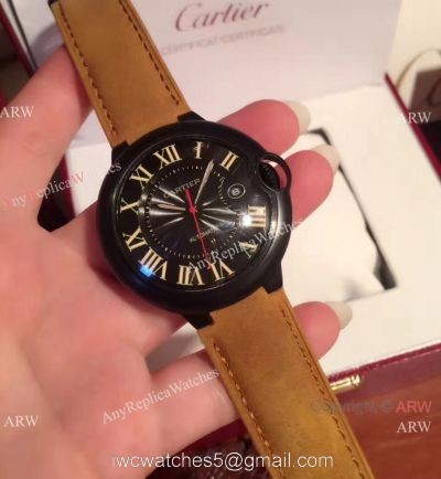 Buy Replica Cartier Ballon Bleu Automatic Watch Brown Leather ADLC coating Case