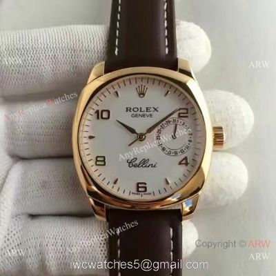 Swiss Rolex Cellini Danaos Gold Case White Dial Replica Watch
