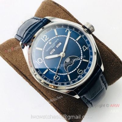 Grade 1A Copy Vacheron Constantin Fiftysix Watch Blue Dial Leather Strap