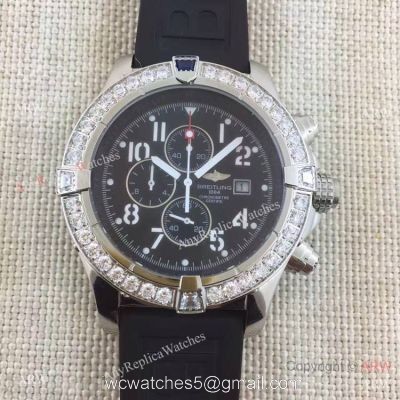 Replica Breitling Watches With Diamond Bezel Black Rubber Super Avenger Watch