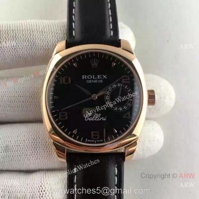 Swiss Replica Rolex Cellini Danaos Watch Rose Gold Black Face Automatic Movement