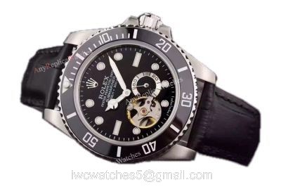 Replica Swiss Rolex Submariner Tourbillon Black Leather Watch  2016 New