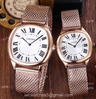 Fake Drive De Cartier Rose Gold Watch White Roman Dial