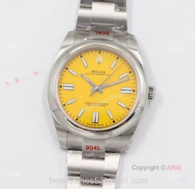 (EW) Mens Rolex Oyster Perpetual 41 Replica Watches With Rolex Yellow Face