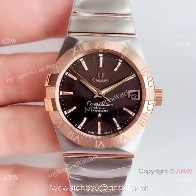 VSF Swiss Omega Constellation Co-Axial 38mm 2-Tone Rose Gold Brown Dial Copy Watch