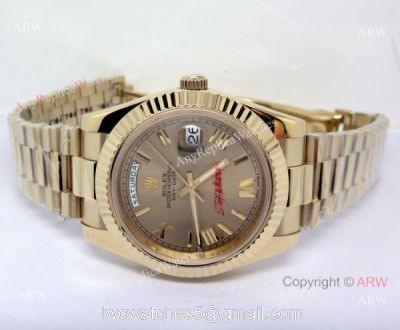 Replica Rolex Day-Date 40mm  Gold Roman Dial Watch  Luminous Markers