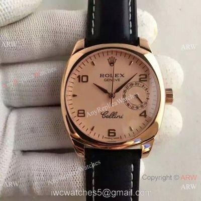 Swiss Replica Rolex Cellini Danaos Replica Watch Rose Gold Black Leather Strap