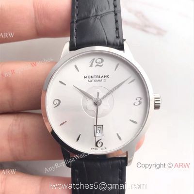 Montblanc Meisterstuck Watch Stainless Steel White Face Black Leather Strap