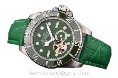 Replica Swiss Rolex Submariner Tourbillon Green Leather Watch  2016 New