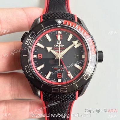 Swiss Replica Omega Seamaster Planet Ocean Deep Black GMT Ceramic  Red Watch