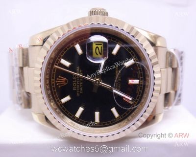 Replica Gold Rolex Datejust Black Dial Men Watch
