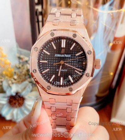Copy Audemars Piguet Royal Oak Black Dial Rose Gold Watches 37mm Women