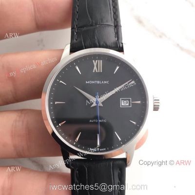 Montblanc Meisterstuck Black Face Black Leather Mont Blanc Knock off Watch
