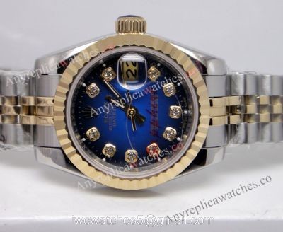 Replica Rolex Datejust 2-Tone Blue Face Ladies Watch for sale