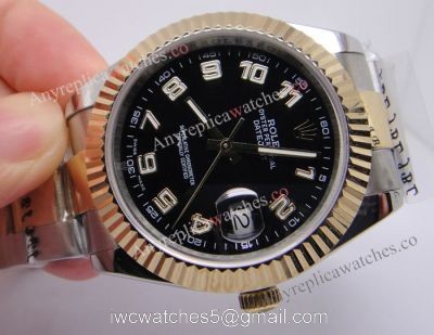 Swiss Quality Replica Rolex Datejust 41 Black Watch Two Tone Arabic Markers