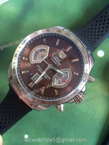 Tag Heuer Grand Carrera Calibre 17 RS3 Copy Watch Brown Face Rubber Strap