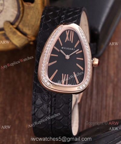 Copy Bvlgari Fashion Design Snake Bracelet Watch  Rose Gold Diamond 27mm for Lady