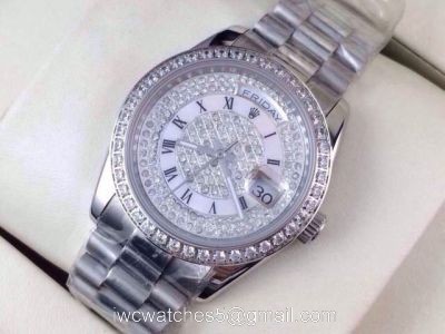 Rolex SS Day Date Diamond &038; Roman Markers Replica Watch