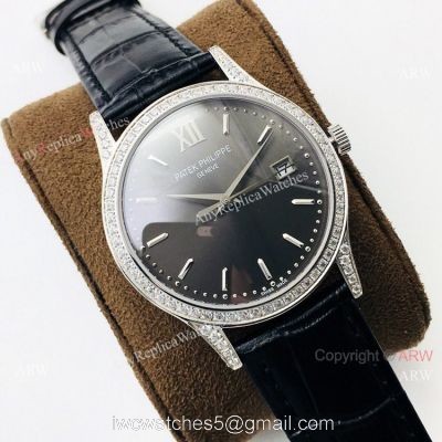 Super Clone Patek Philippe Calatrava PFF V2 Cal 9015 Watch Diamond Bezel Rhodium Dial