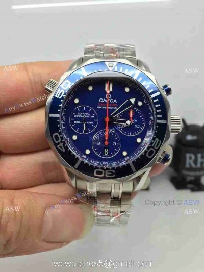 Grade 1A Swiss Omega Seamaster 300 Replica Watch SS Blue Chronograph Dial