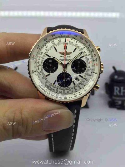 Swiss Copy Breitling 1884 Chronometre Navitimer Watch Rose Gold Case White Dial