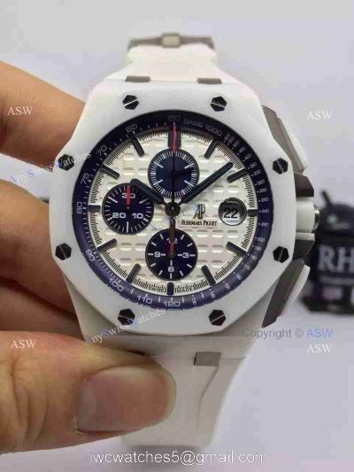 Copy Swiss Audemars Piguet The carbon fiber White Ceramic White Rubber Watch